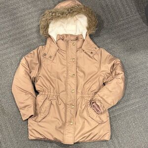 Old Navy Light Brown Kids Puffer Coat with Faux Fur Hood